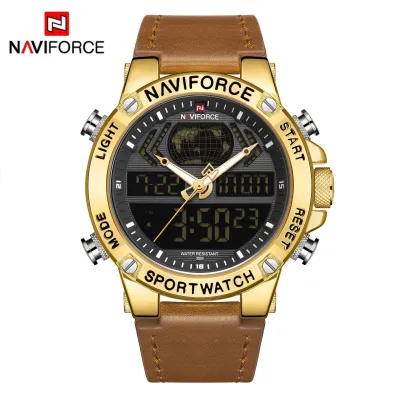 NAVIFORCE NF9164 Fashion Watches for Men Leather Sport Dual Display Quartz Wrist Watch Military Waterproof Luminous Clock